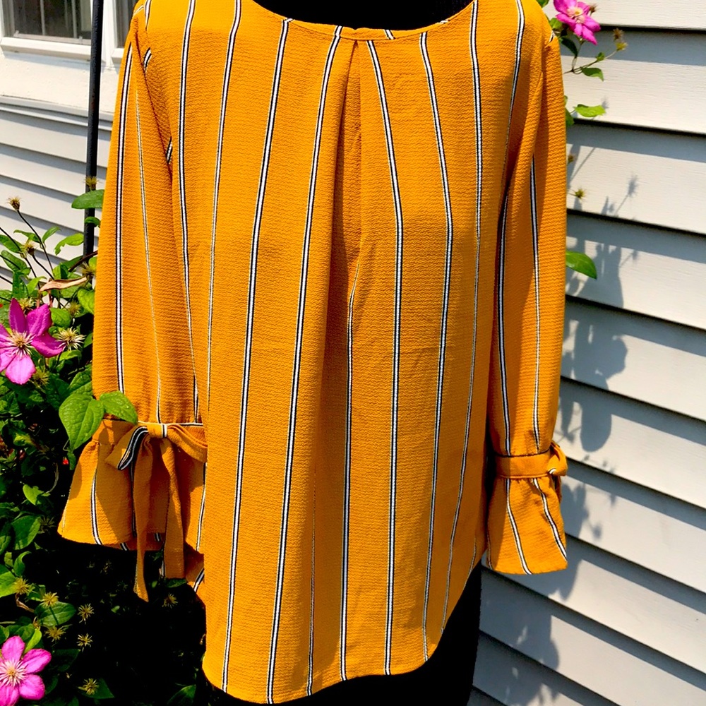 Monteau Yellow Blouse with White and Black Stripes